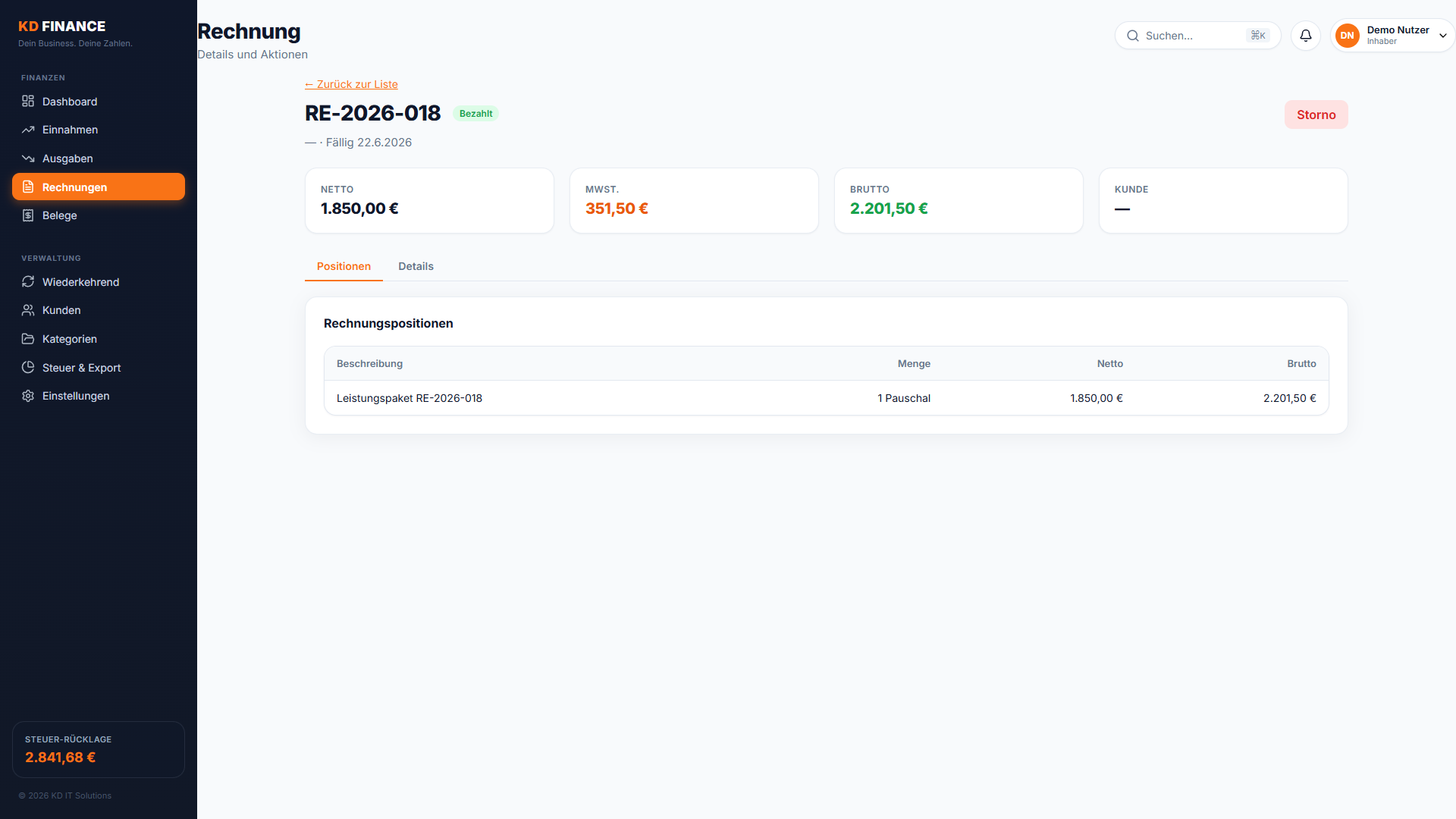 KD-Finance: Rechnungsdetail
